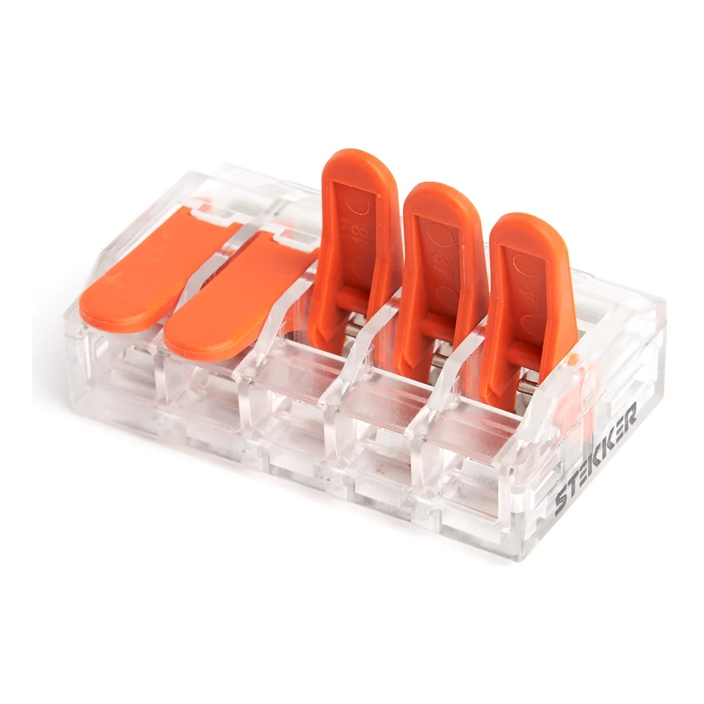 Клемма Stekker LD221-615 5-проводная, двойная система фиксации, сквозная проводимость