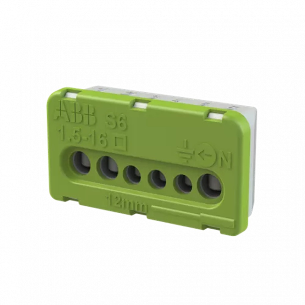 Клеммник силовой винтовой ABB NK/S06, 100 А, термопласт, зеленый