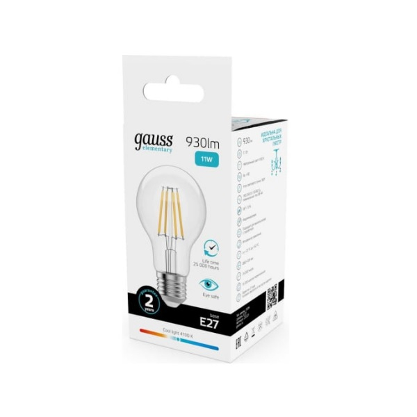 Лампа Gauss Filament Elementary А60 11W 930lm 4100К Е27