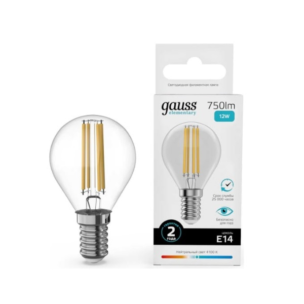 Лампа Gauss Filament Elementary Шар 12W 750lm 4100К Е14