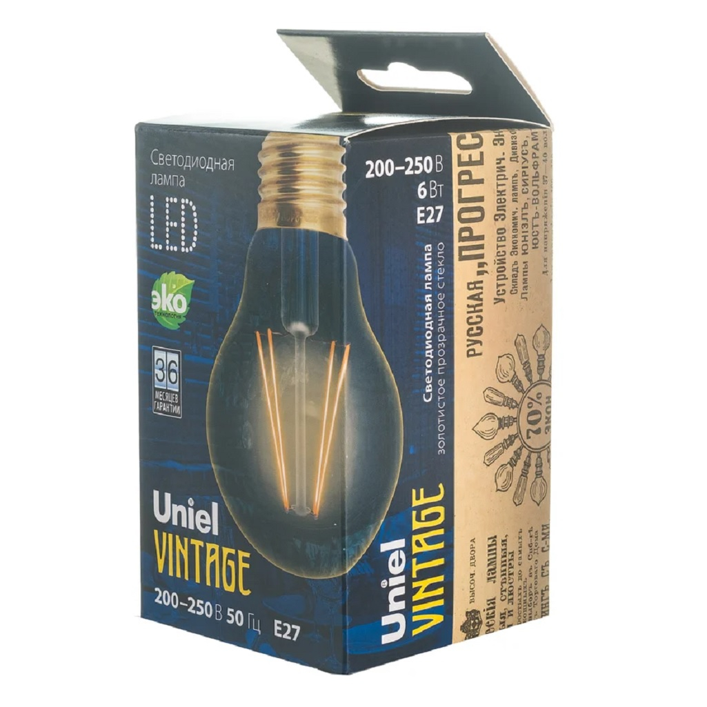 Лампа светодиодная Vintage Uniel LED-A60-6W/GOLDEN/E27 GLV21GO, золотистая