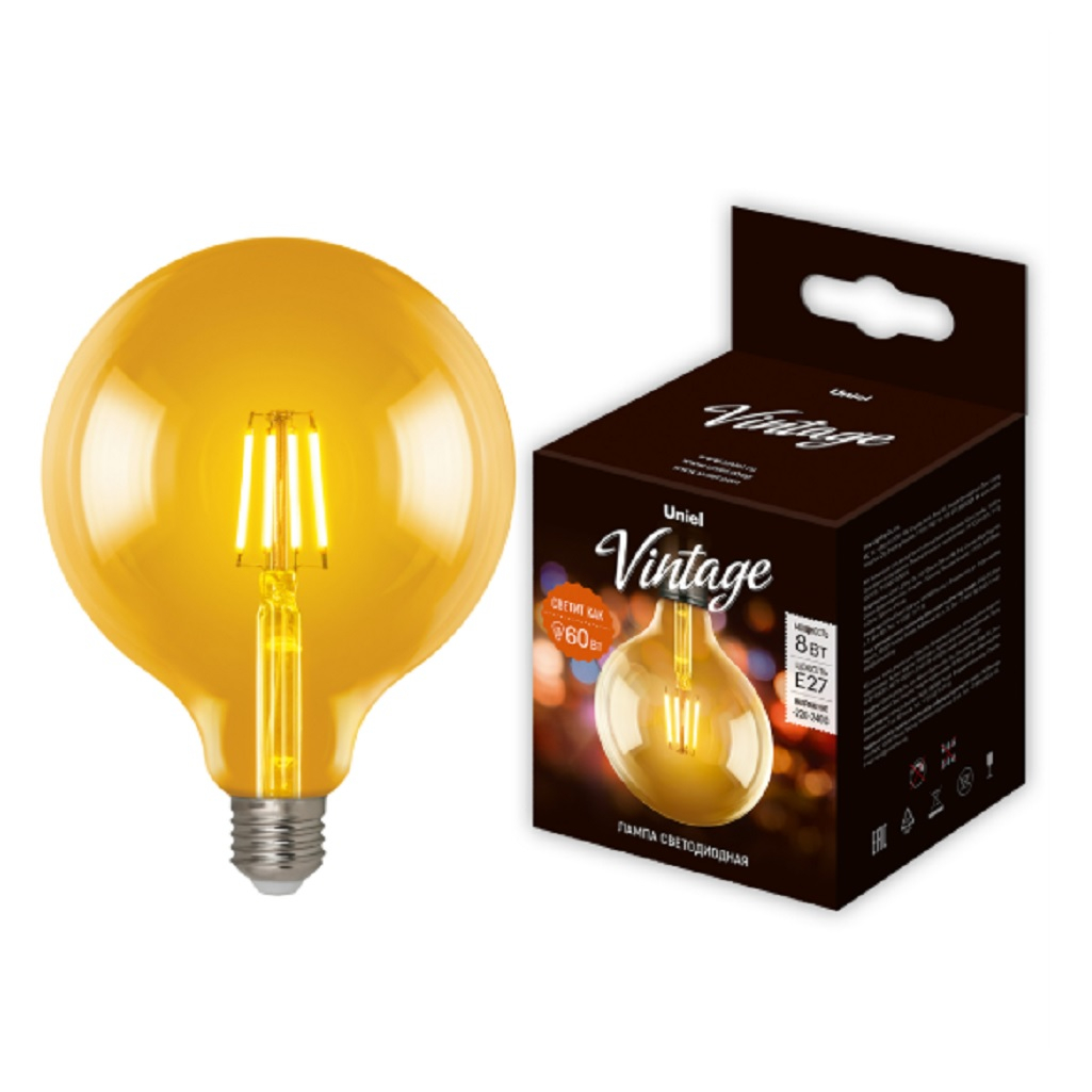 Лампа светодиодная Vintage Uniel LED-G125-8W/GOLDEN/E27 GLV21GO, золотистая