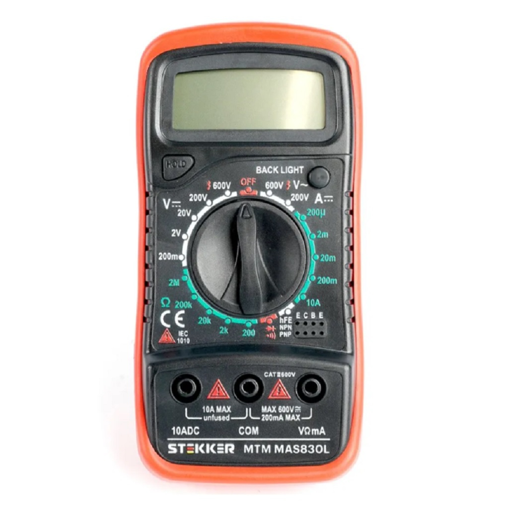 Мультиметр цифровой Stekker MTM MAS830L 49994, защита от перегрузок, черный