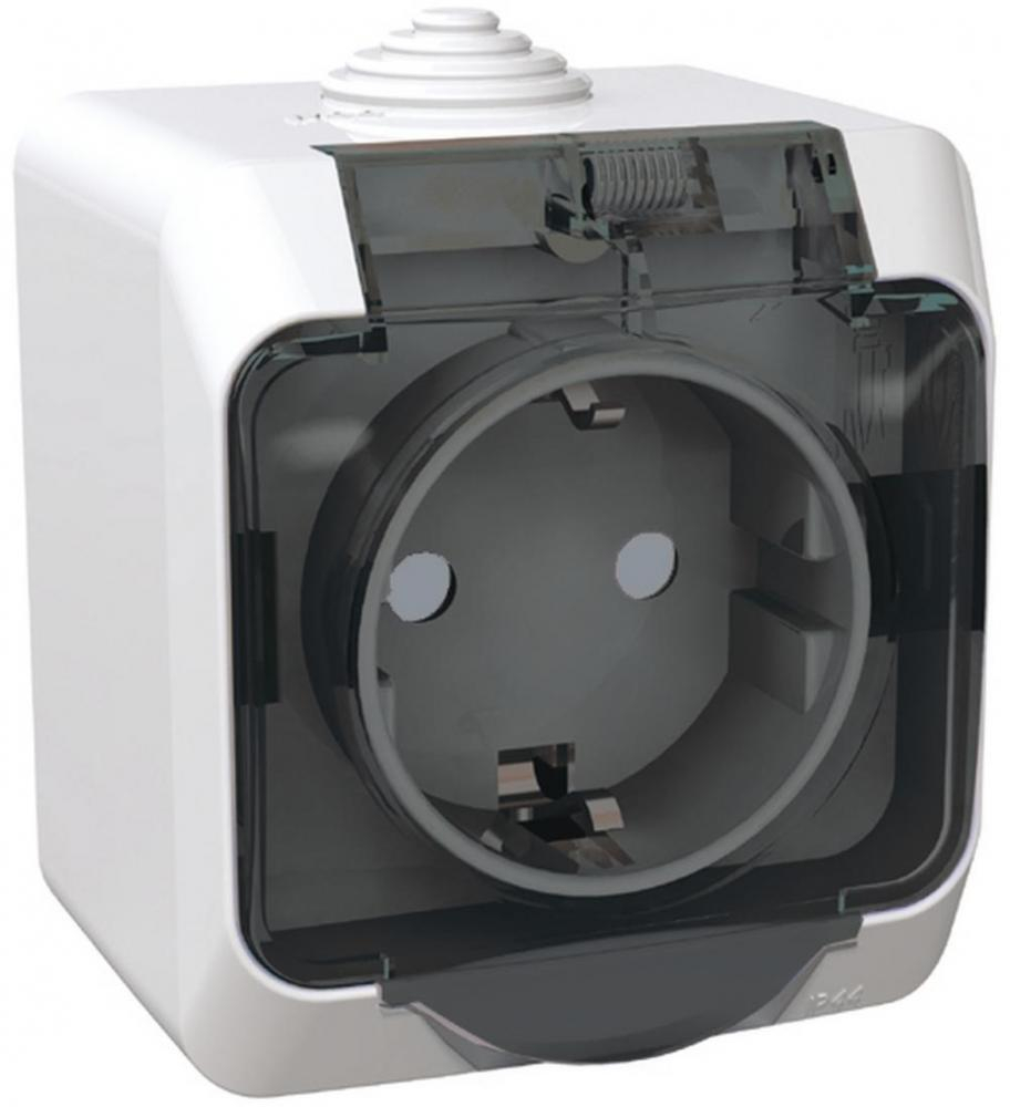 Розетка 1-местная Schneider Electric Этюд PA16-044B с заземлением, накладная, с крышкой, белая