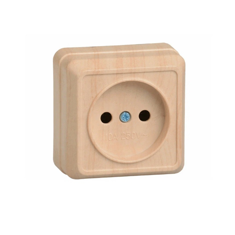 Розетка 1-местная IEK Октава ОП, без заземления, накладная, сосна