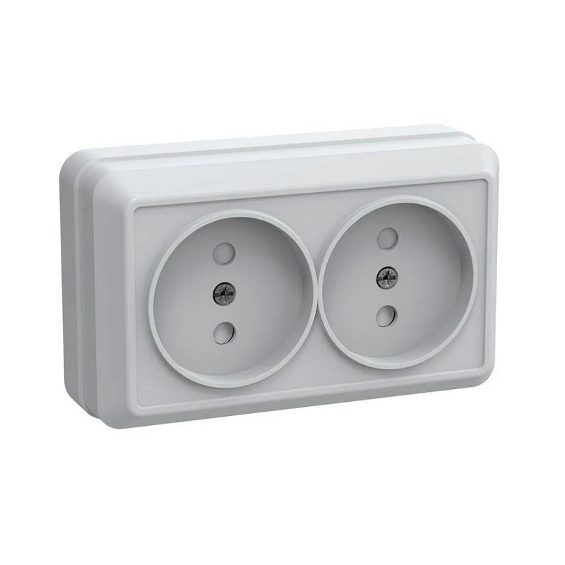 Розетка 2-местная IEK Октава ERO20-K01-10-DC без заземления, накладная, белая