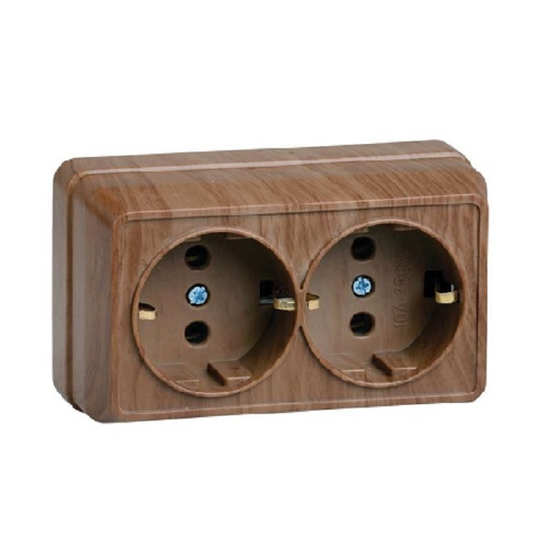 Розетка 2-местная IEK Октава ERO21-K04-16-DC с заземлением, накладная, дуб