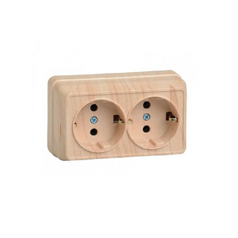 Розетка 2-местная IEK Октава ERO21-K03-16-DC с заземлением, накладная, сосна