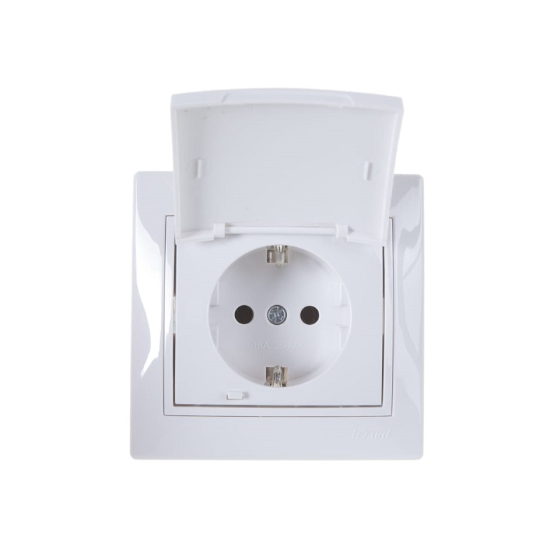 Розетка 1-местная LEZARD 701-0202-123 с заземлением, крышка, встраиваемая, белая