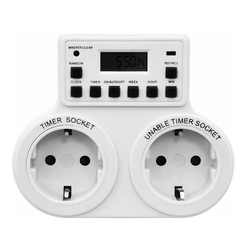 Розетка 2-местная  с таймером Feron ТМ25 на неделю, электронное управление, белая