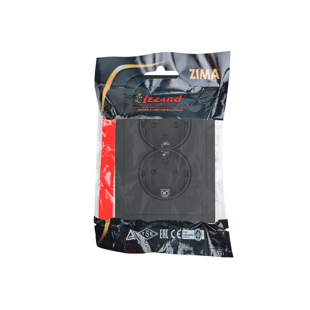 Розетка 2-местная Lezard Zima 704-4200-127BQC с заземлением, встраиваемая, черный бархат