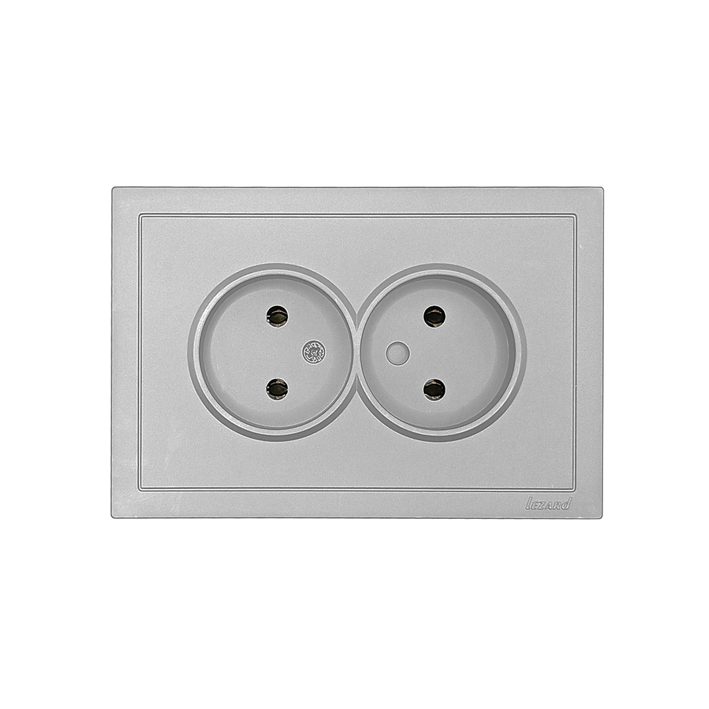 Розетка 2-местная Lezard Zima 704-7400-127BQC с заземлением, встраиваемая, серая