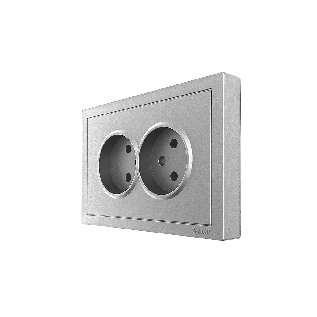 Розетка 2-местная Lezard Zima 704-7400-127BQC с заземлением, встраиваемая, серая