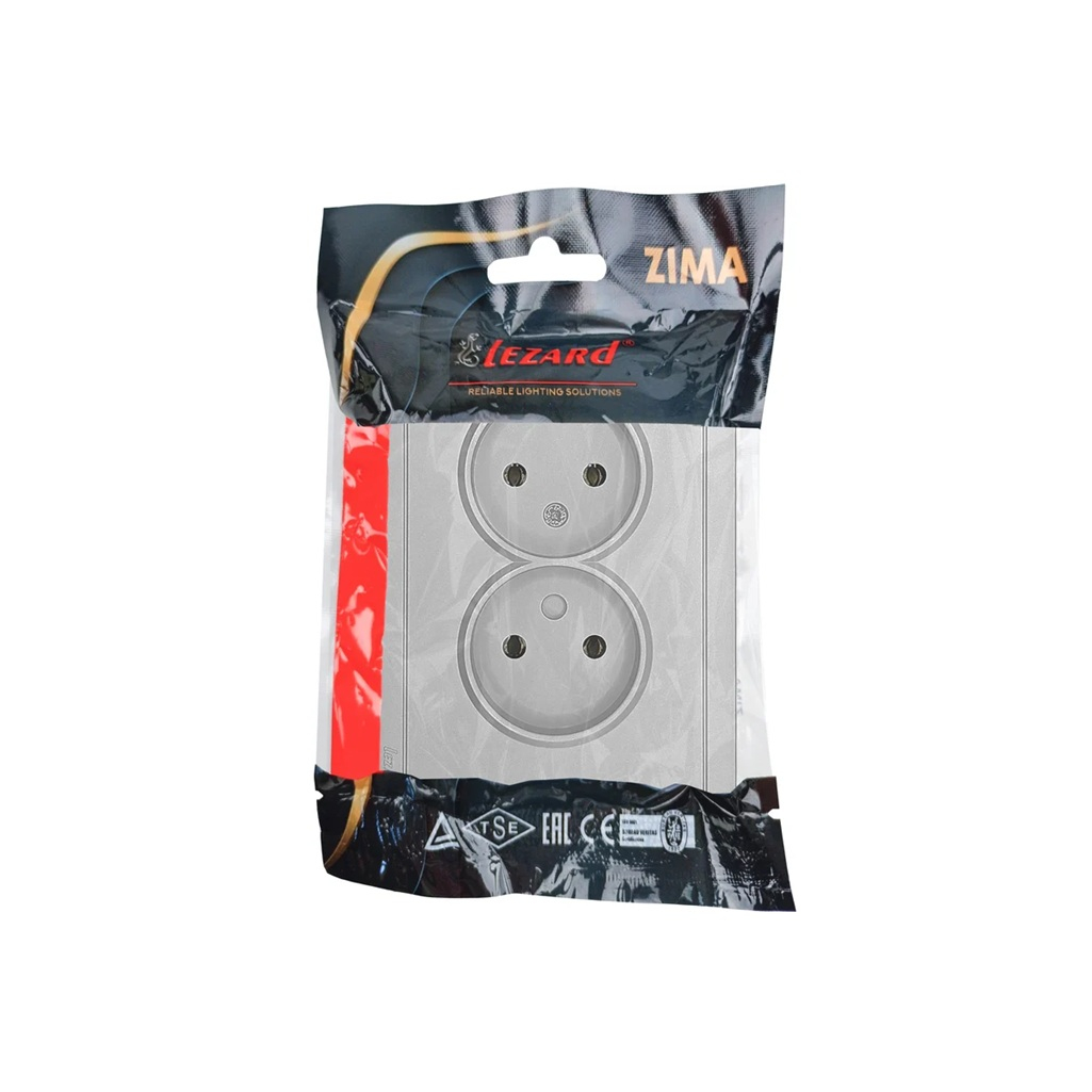 Розетка 2-местная Lezard Zima 704-7400-127BQC с заземлением, встраиваемая, серая