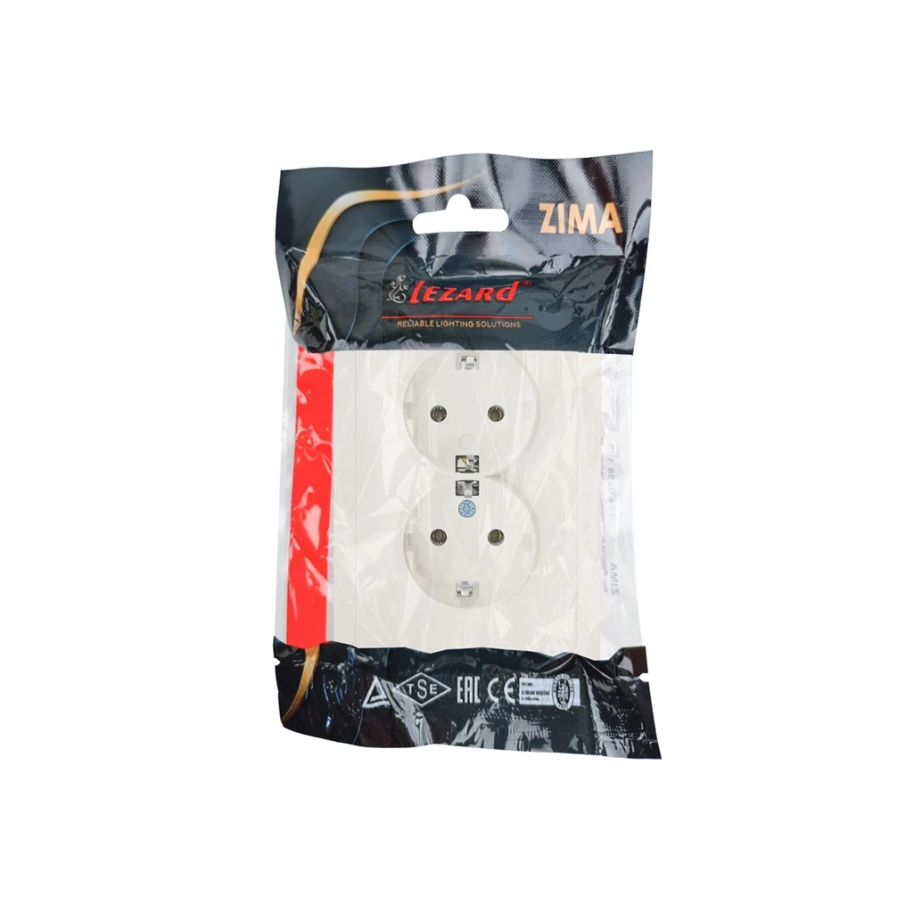 Розетка 2-местная Lezard Zima 704-9000-127BQC с заземлением, встраиваемая, слоновая кость