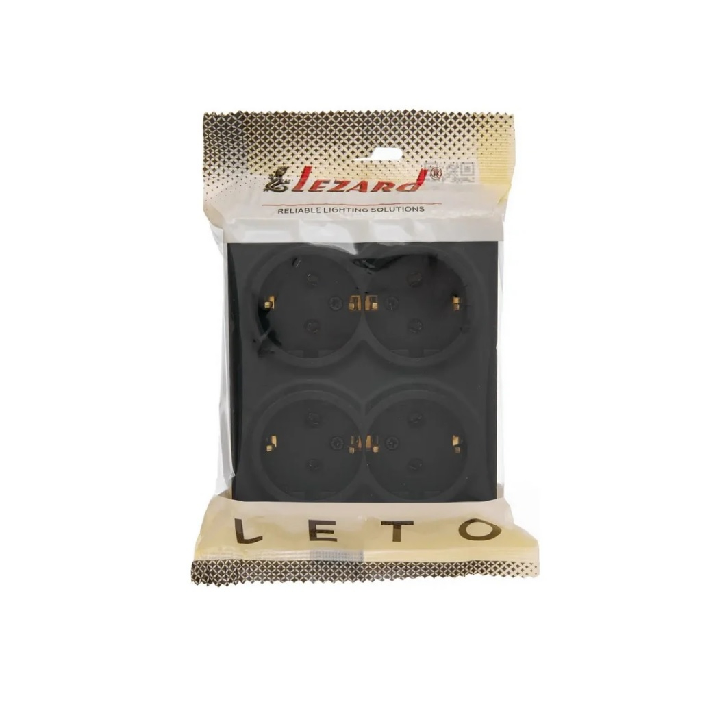 Розетка 4-местная Lezard Leto  752-4200-127BDP с заземлением, накладная, чёрный бархат
