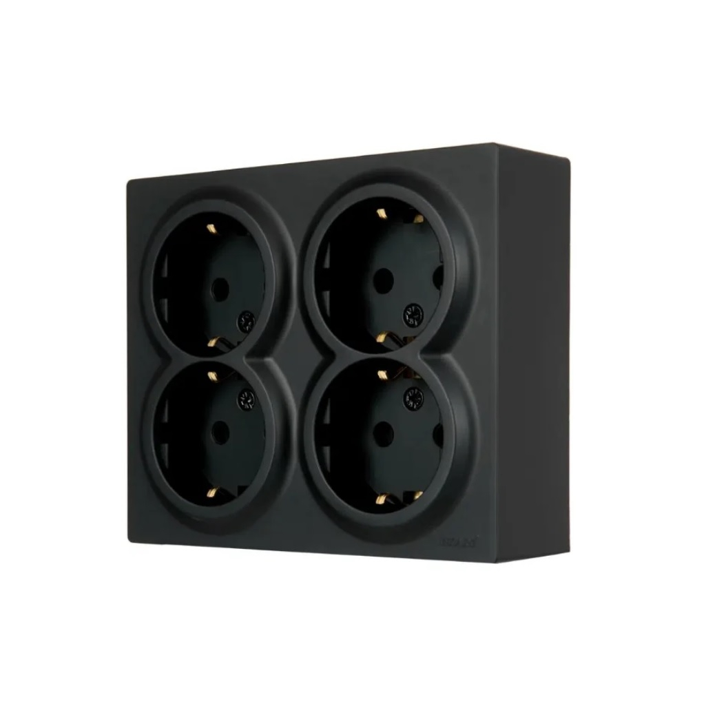 Розетка 4-местная Lezard Leto  752-4200-127BDP с заземлением, накладная, чёрный бархат