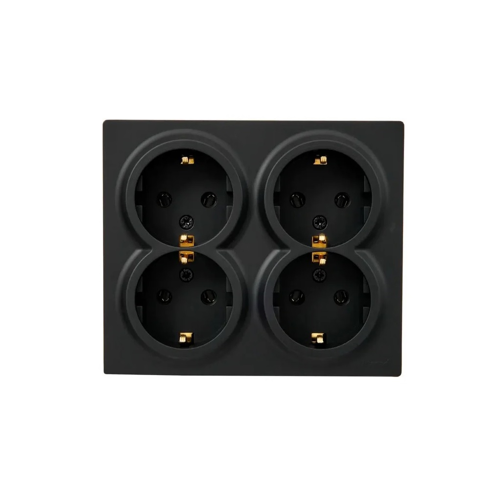 Розетка 4-местная Lezard Leto  752-4200-127BDP с заземлением, накладная, чёрный бархат