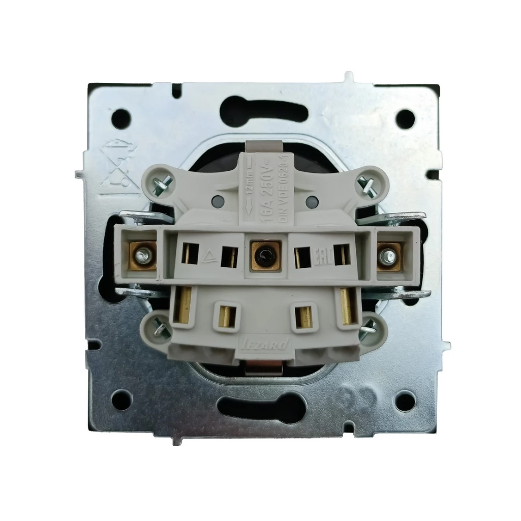 Розетка 1-местная Lezard Zima 704-4288-122BQC с заземлением, встраиваемая, черный бархат