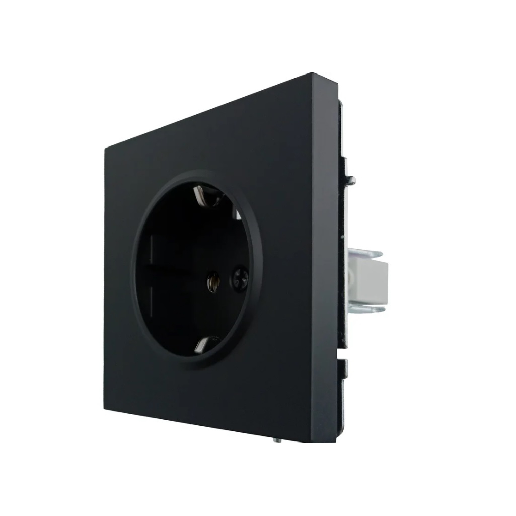 Розетка 1-местная Lezard Zima 704-4288-122BQC с заземлением, встраиваемая, черный бархат