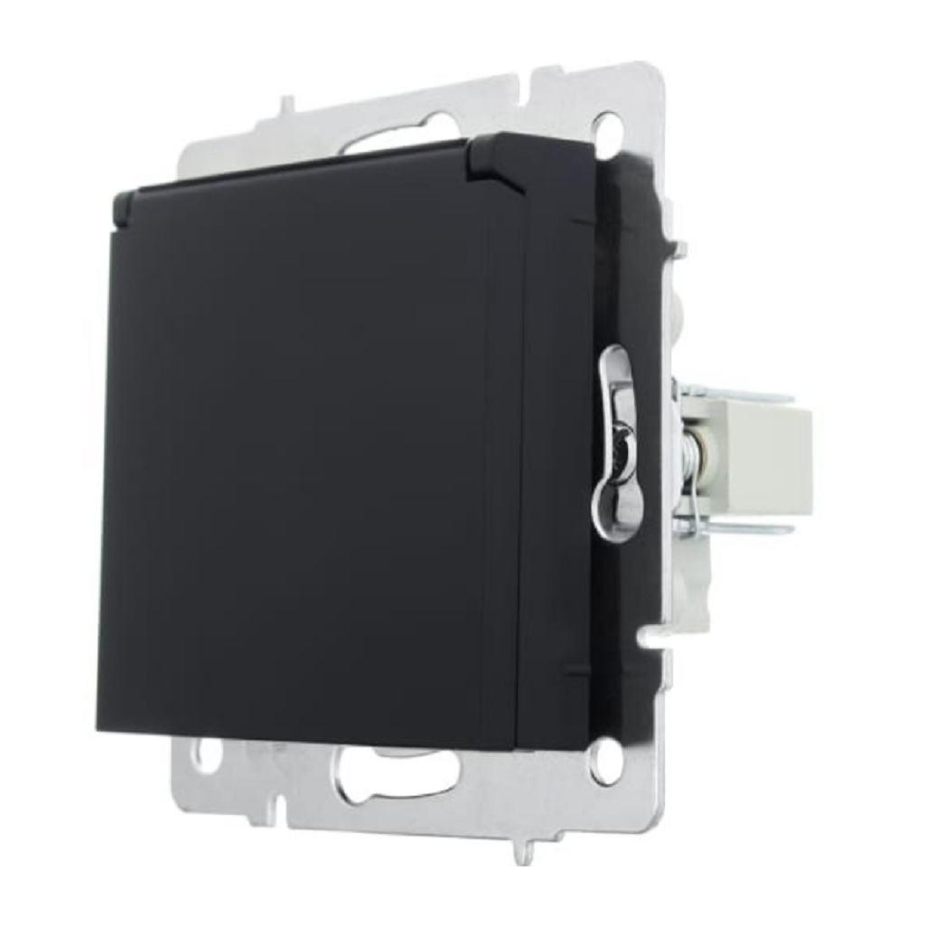 Розетка 1-местная Lezard Vesna 742-4288-123B с заземлением, встраиваемая, с крышкой, чёрный бархат