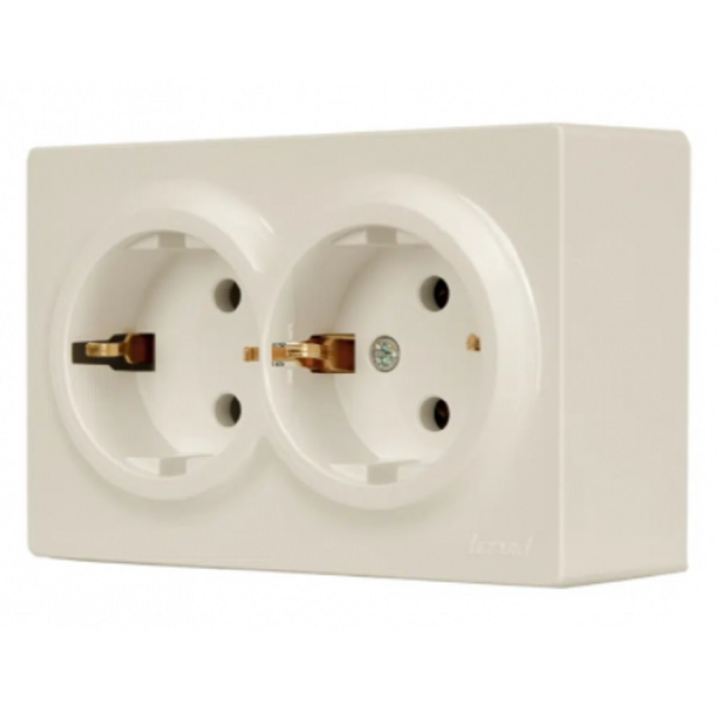 Розетка 2-местная Lezard Leto 752-0300-127B, с заземлением, накладная, кремовая