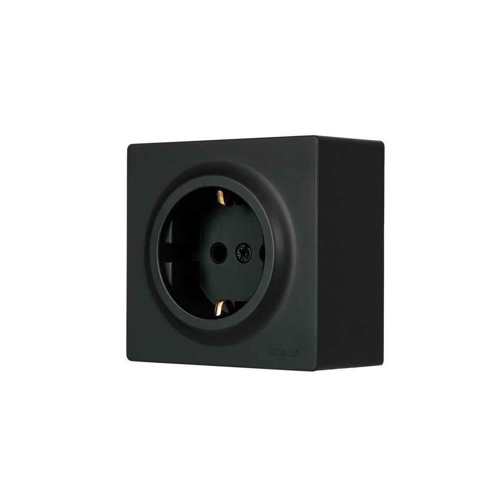 Розетка 1-местная Lezard Leto  752-4200-122B с заземлением, накладная, чёрный бархат