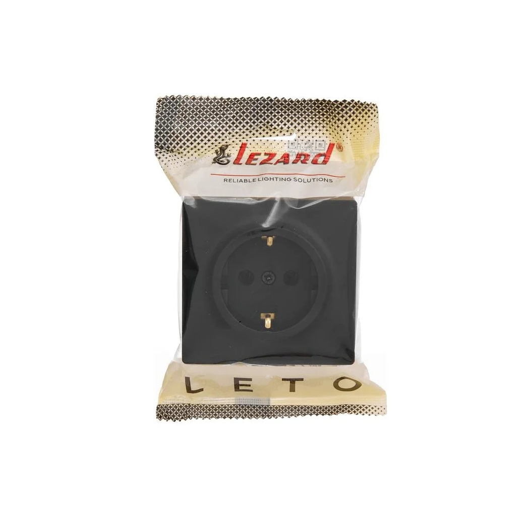 Розетка 1-местная Lezard Leto  752-4200-122B с заземлением, накладная, чёрный бархат