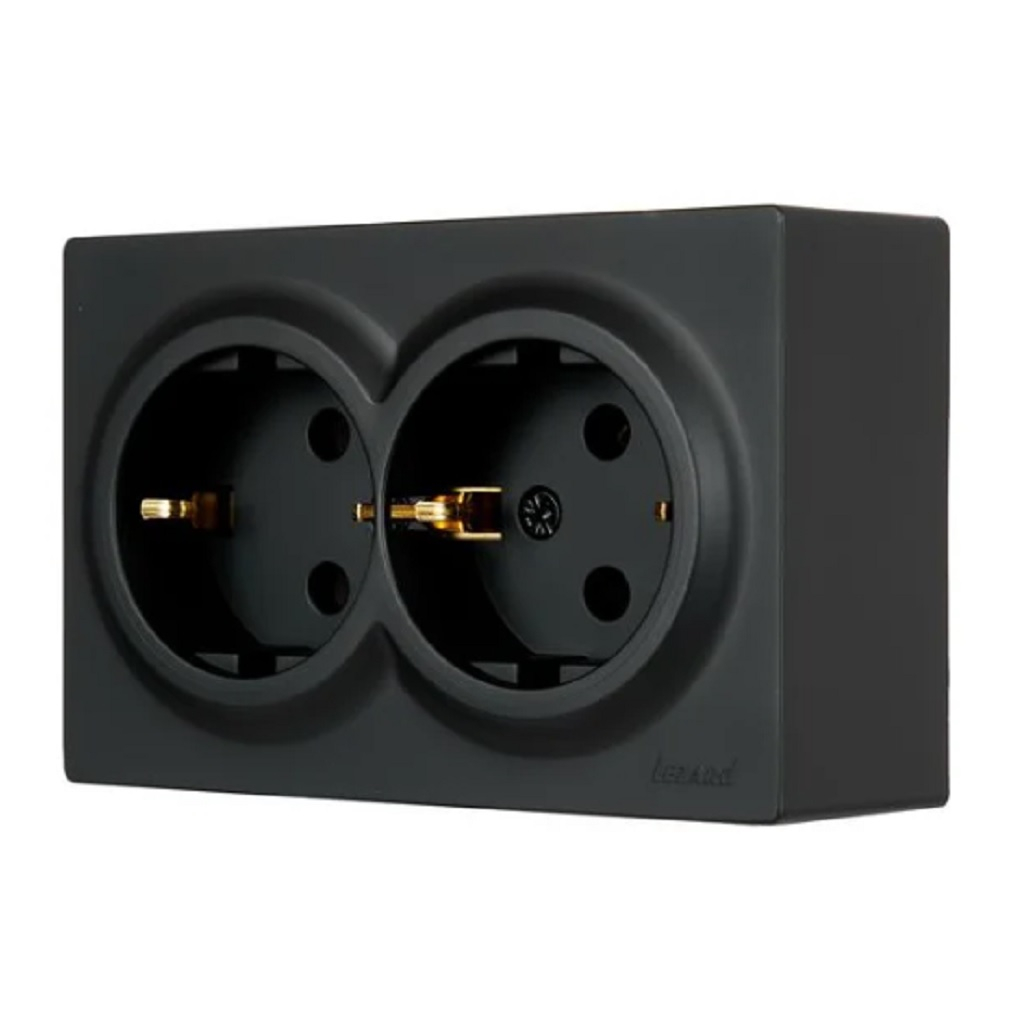 Розетка 2-местная Lezard Leto 752-4200-127B с заземлением, накладная, чёрный бархат