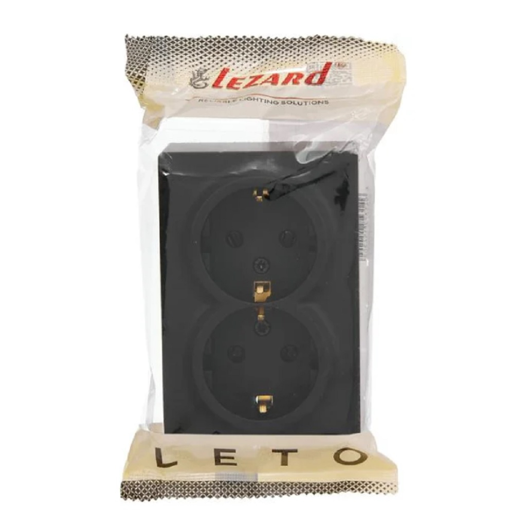 Розетка 2-местная Lezard Leto 752-4200-127B с заземлением, накладная, чёрный бархат