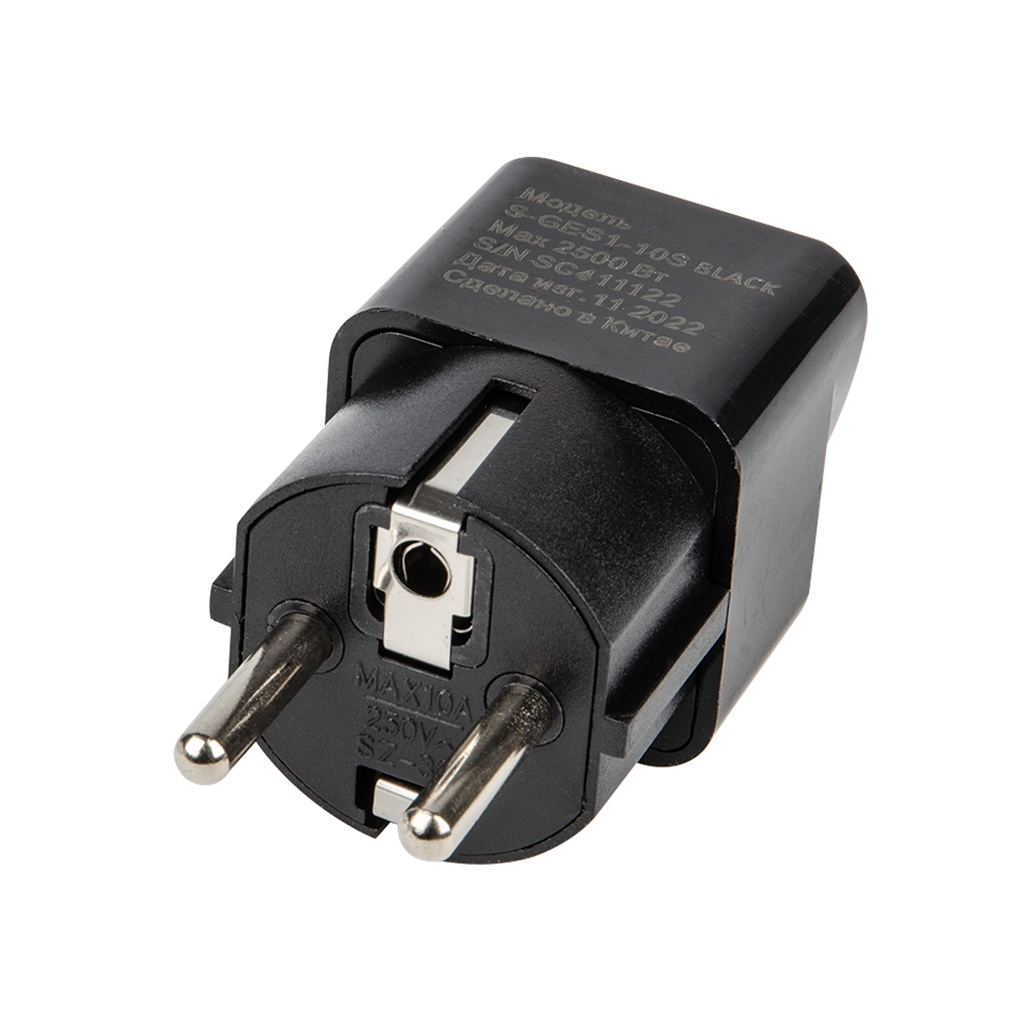 Переходник сетевой Uniel S-GES1-10S Black с заземлением, 10 А, 2.5 кВт