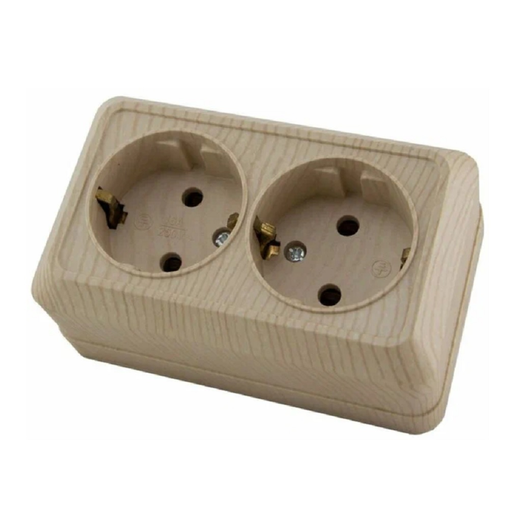 Розетка 2-местная Ладога TDM SQ1801-0052 с заземлением, накладная, сосна