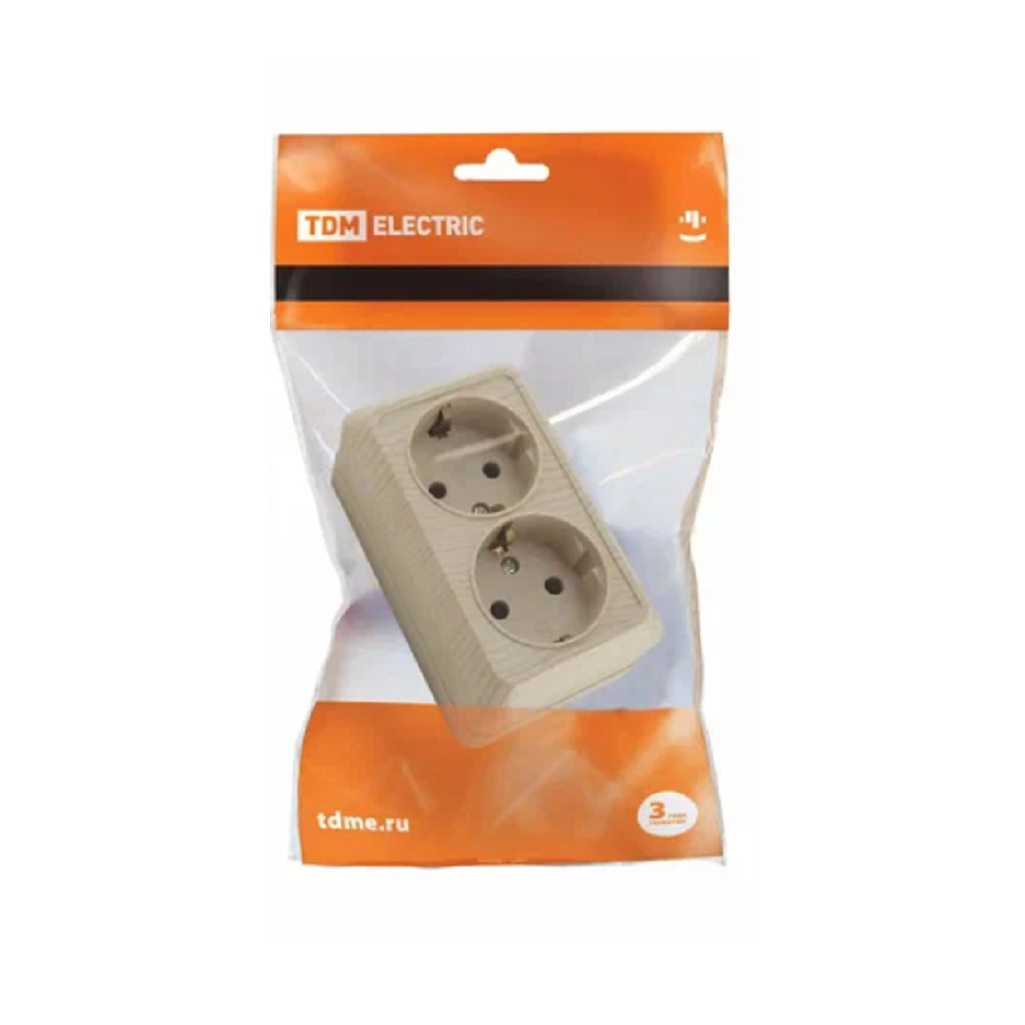 Розетка 2-местная Ладога TDM SQ1801-0052 с заземлением, накладная, сосна