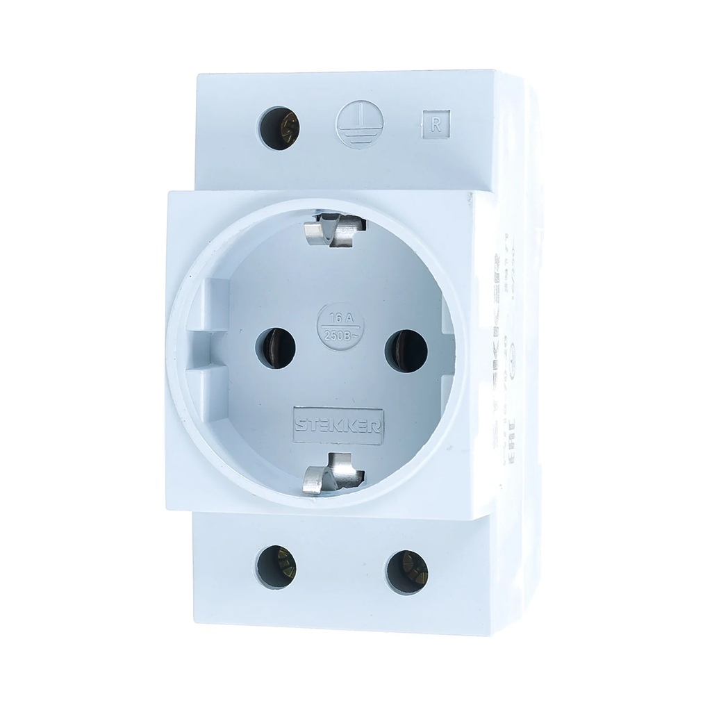 Розетка 1-местная Stekker PST16-70-20 2P+PE, накладная, на DIN-рейку, 16 А, серая