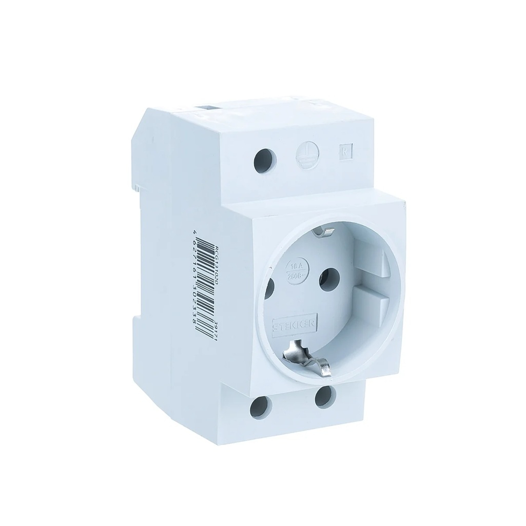 Розетка 1-местная Stekker PST16-70-20 2P+PE, накладная, на DIN-рейку, 16 А, серая