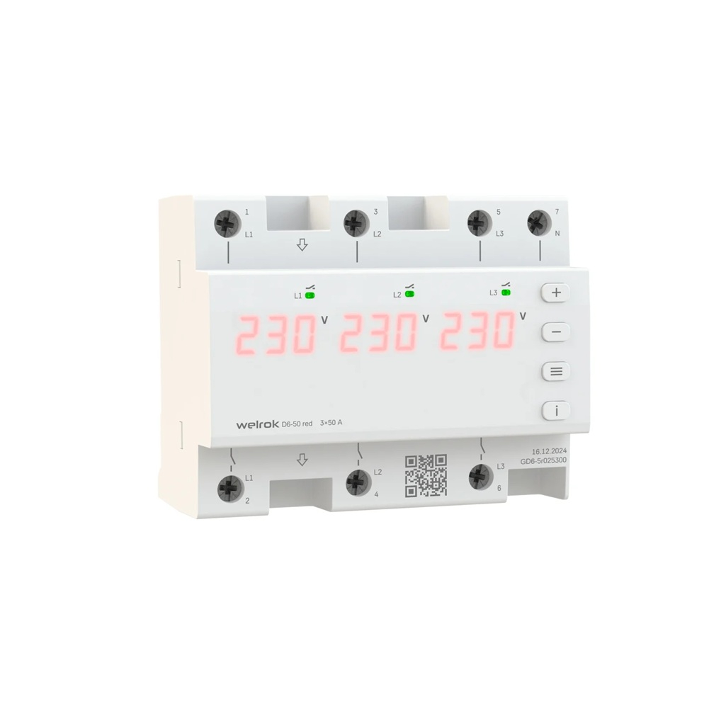 Реле напряжения Welrok D6-50 red, трехфазное, с красной индикацией