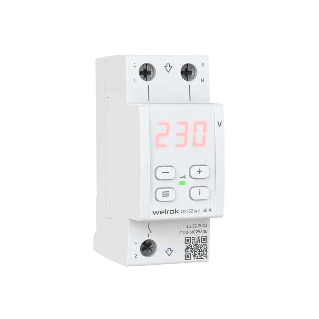 Реле напряжения Welrok D2-32 red, однофазное, с красной индикацией