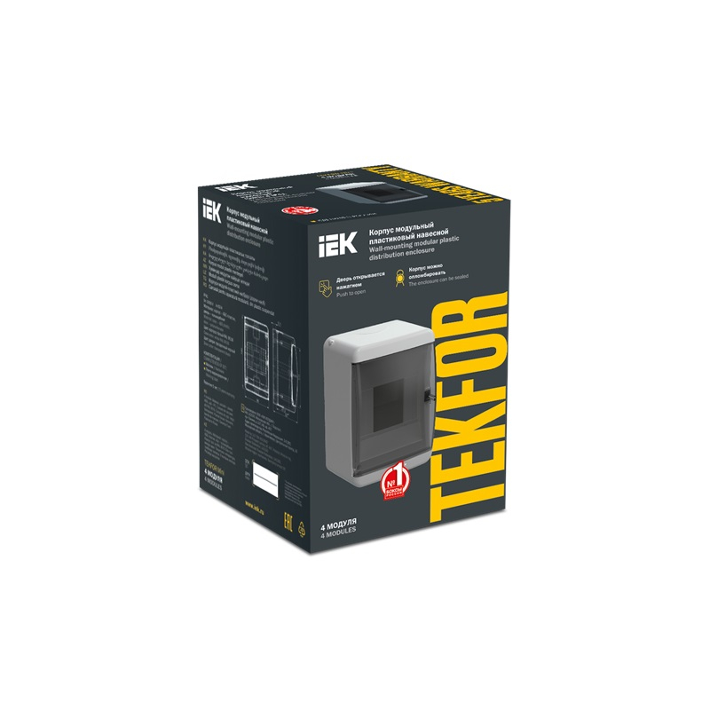 Бокс пластиковый накладной IEK TEKFOR КМПн-4 IP41 прозрачная дверь 4 модуля