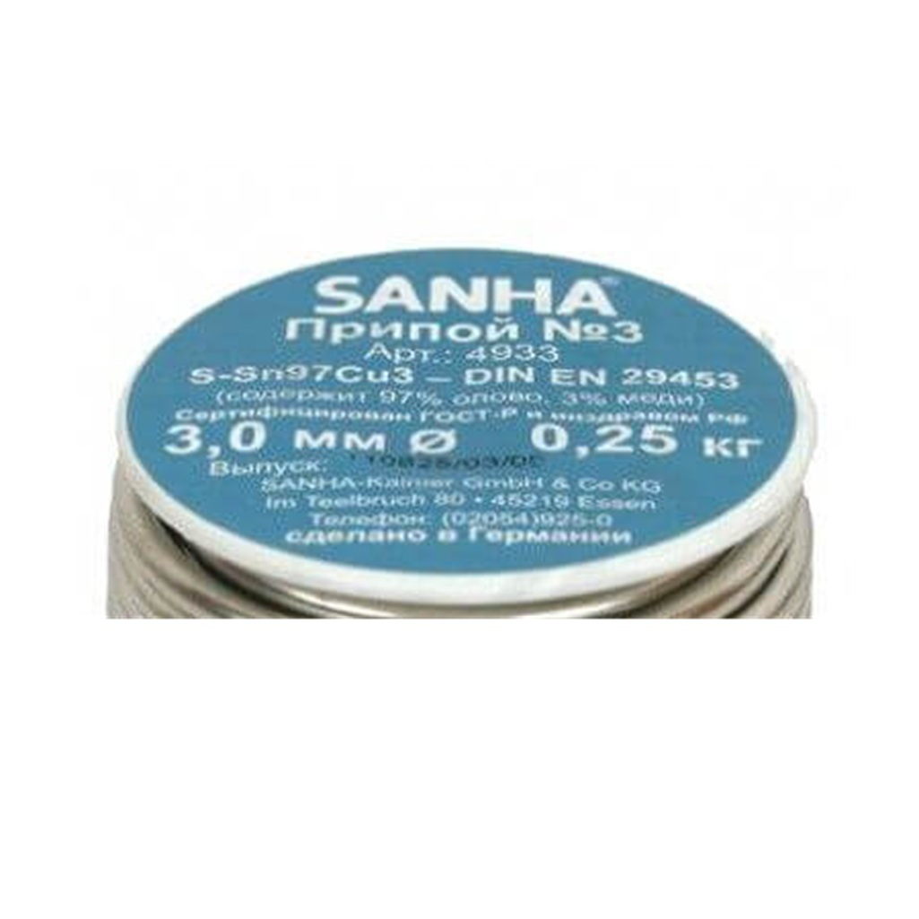 Припой Sanha 4933.3 S-Sn97Cu3, катушка, диаметр 3.0 мм, 250 г