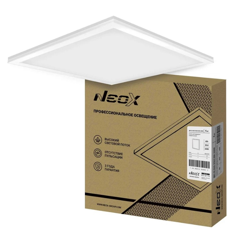 Панель светодиодная универсальная Neox ДВО-02 4065-Опал, 40 Вт, 6500К, 595х595 мм