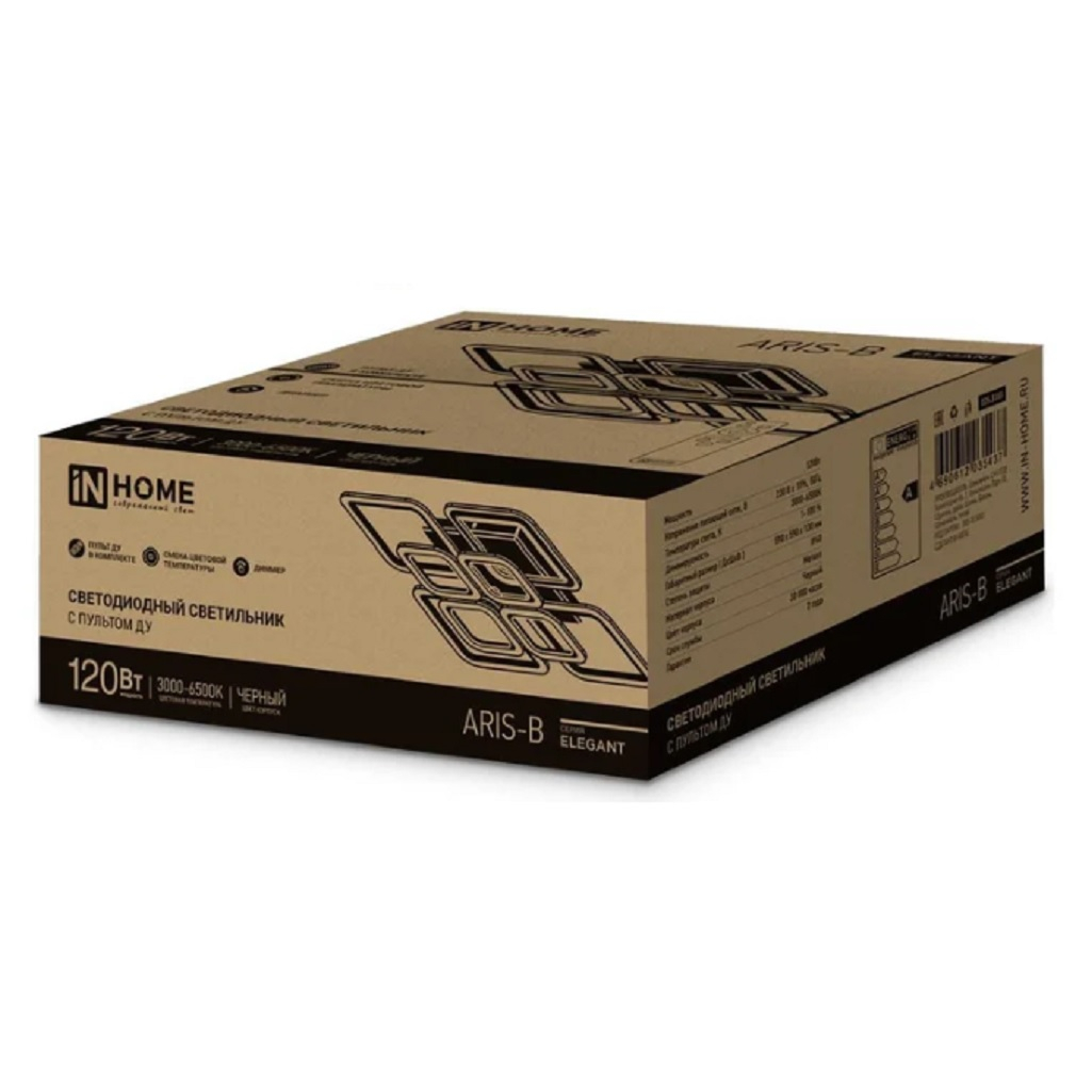 Светильник светодиодный Inhome Elegant Aris-B-BG 120 Вт 3000-6500K пульт ДУ, черный