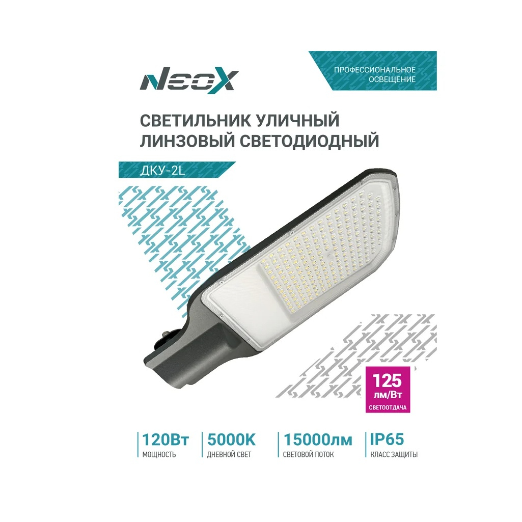 Светильник уличный светодиодный Neox ДКУ-2L линзованный, 120 Вт, 5000 К, IP65, черный