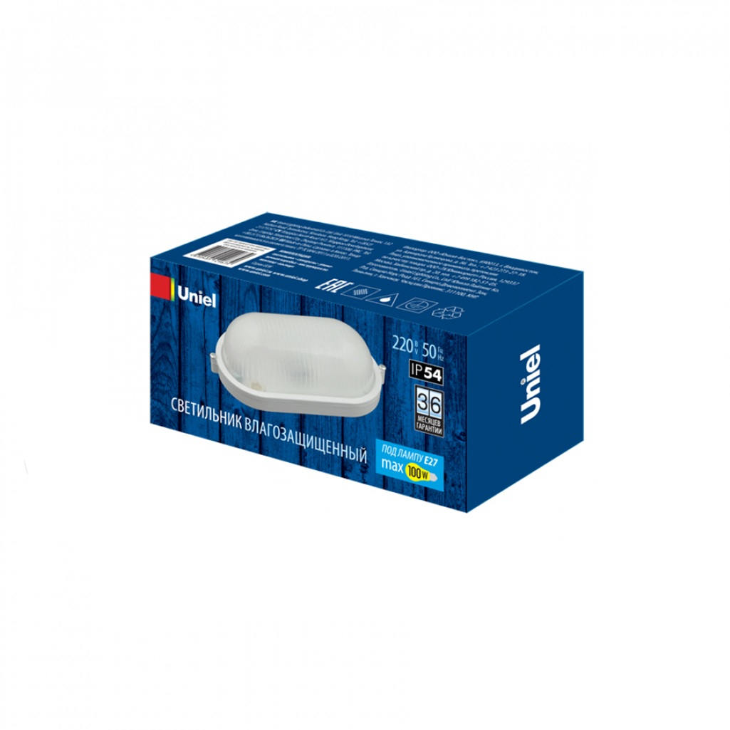 Светильник влагозащищенный Uniel UWL-O01 100W-E27 овал, накладной, Е27, IP54, белый