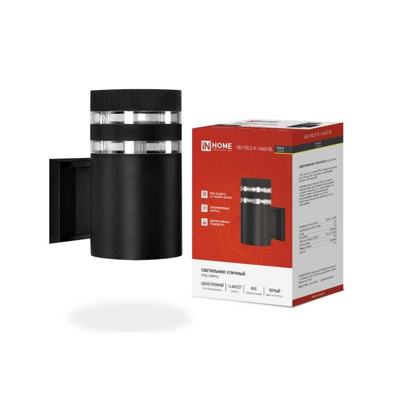 Светильник уличный IN HOME НБУ POLO-R-1xA60-BL E27 черный