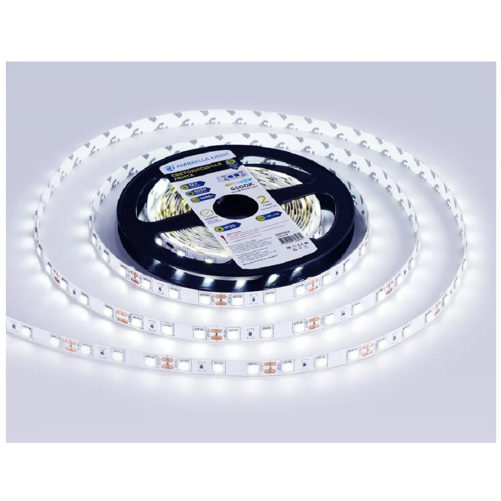 Светодиодная лента Ambrella GS2003 5050 60Led 14.4 Вт 12В IP20 6500K, 5 метров