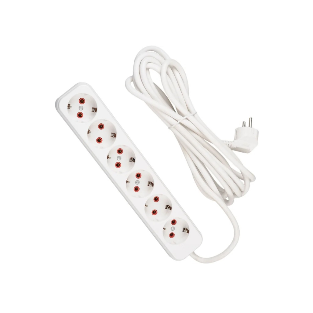 Удлинитель Lezard 720 0605 601, ПВС с заземлением, 6 розеток, 5 м, 3.5 кВт