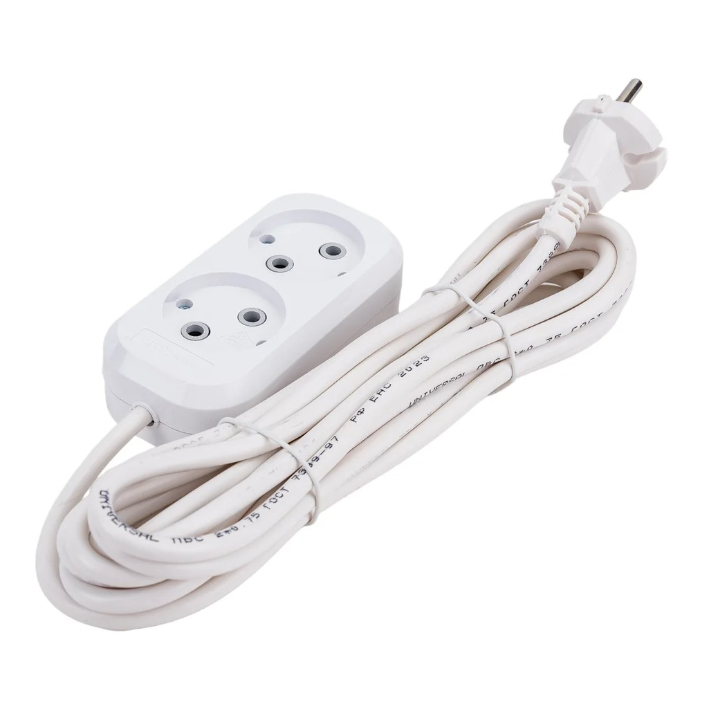 Удлинитель Universal Е-202 9631961 ПВС, без заземления, 2 розетки, 5 м, 2.2 кВт