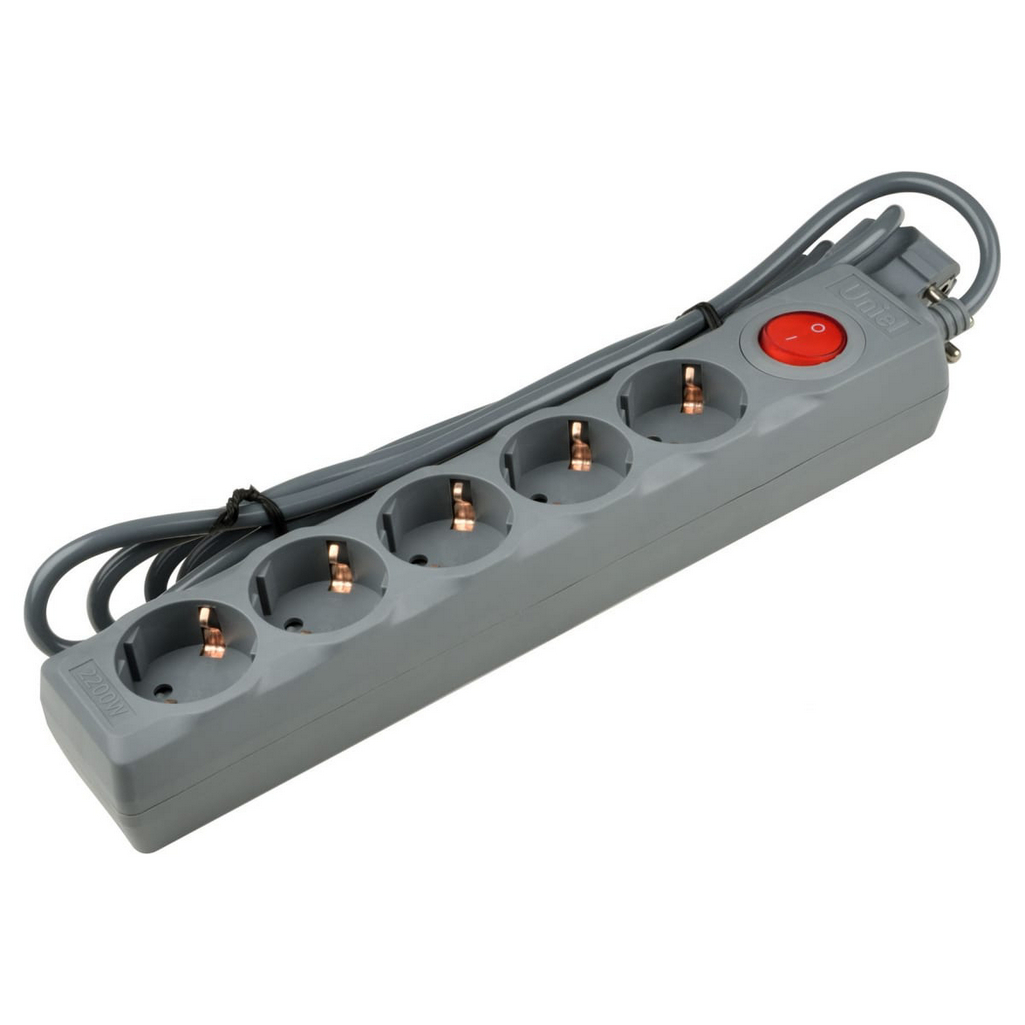 Фильтр сетевой Uniel Universal S-GSU5-3 UL-00001746, с заземлением, 5 розеток, 3 м, 2.2 кВт