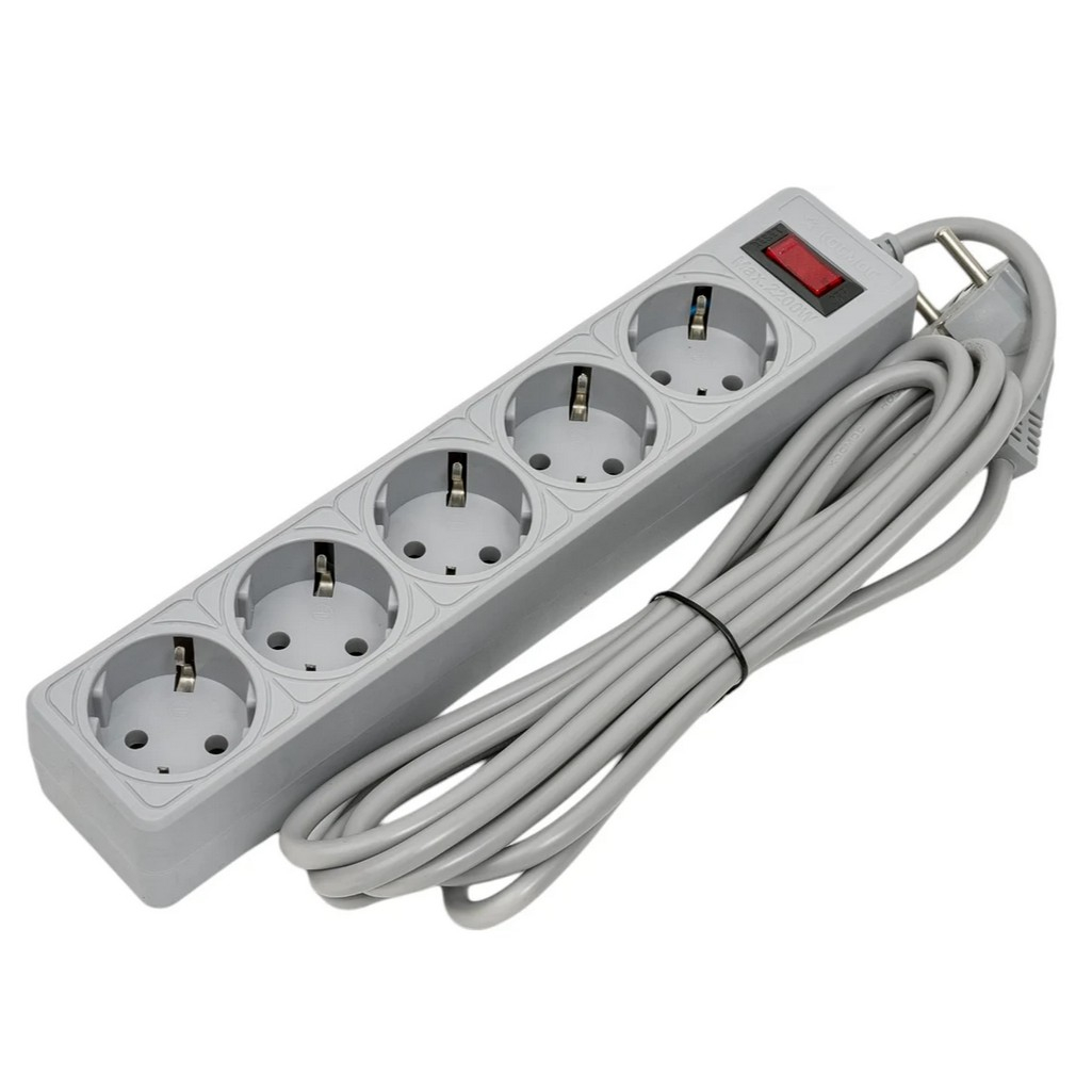 Фильтр сетевой Космос 472206 ПВС, с заземлением, 5 розеток, 3 м, 2.2 кВт