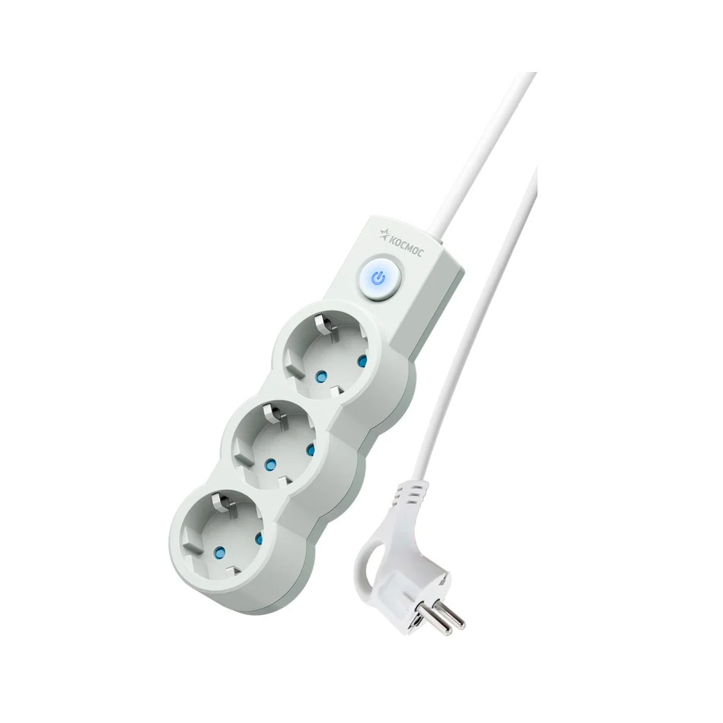 Удлинитель Космос YKsm3m-3g-Z-V10A-W 1802004 ПВС, с заземлением, 3 розетки, 3 м, 2.2 кВт